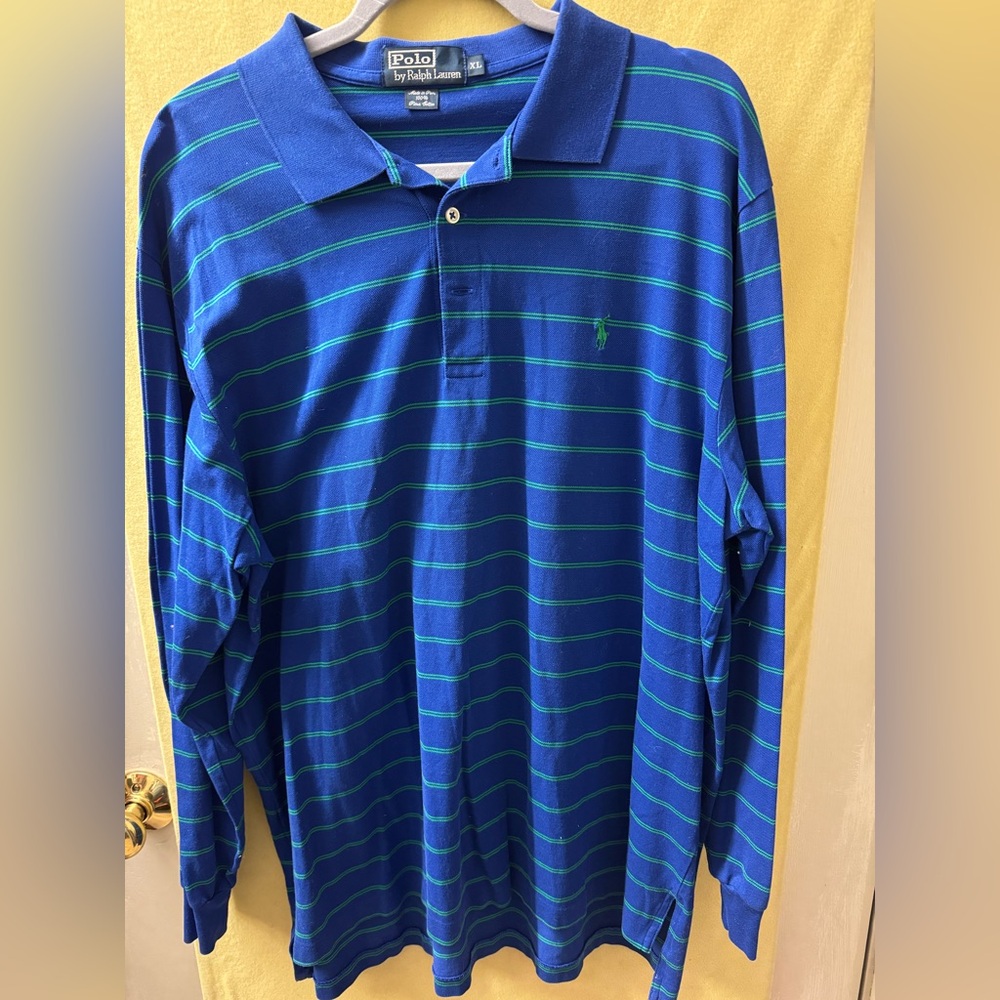 Ralph Lauren Blue and Green Striped Polo Shirt
